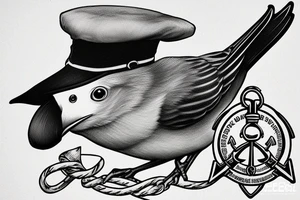 Realistic American Robin Bird wearing a sailors hat

Realistic American Robin Bird wearing a sailors hat sitting on an anchor

USS Sea Robin ss-407 submarine Sea American Robin tattoo idea