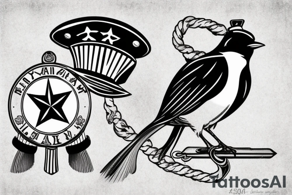 Realistic American Robin Bird wearing a sailors hat

Realistic American Robin Bird wearing a sailors hat sitting on an anchor

USS Sea (American) Robin SS-407 submarine Sea American Robin tattoo idea