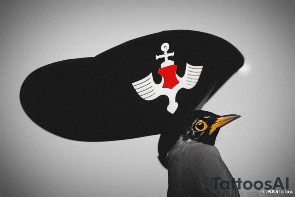 Realistic American Robin Bird wearing a sailors hat sitting on an anchor

USS Sea (American) Robin SS-407 submarine 

USS Sea Robin sitting on an anchor

USS Sea Robin Submarine Crest

USS Sea Robin (SS-407), a Balao-class submarine, was a vessel of the United States Navy named for the sea robin. tattoo idea