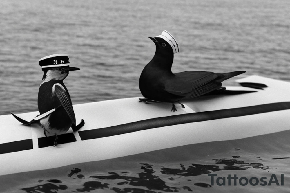 Realistic American Robin Bird wearing a sailors hat sitting on an anchor

USS Sea (American) Robin SS-407 submarine 

USS Sea Robin Submarine Crest

USS Sea Robin (SS-407), a Balao-class submarine, was a vessel of the United States Navy named for the sea robin. tattoo idea