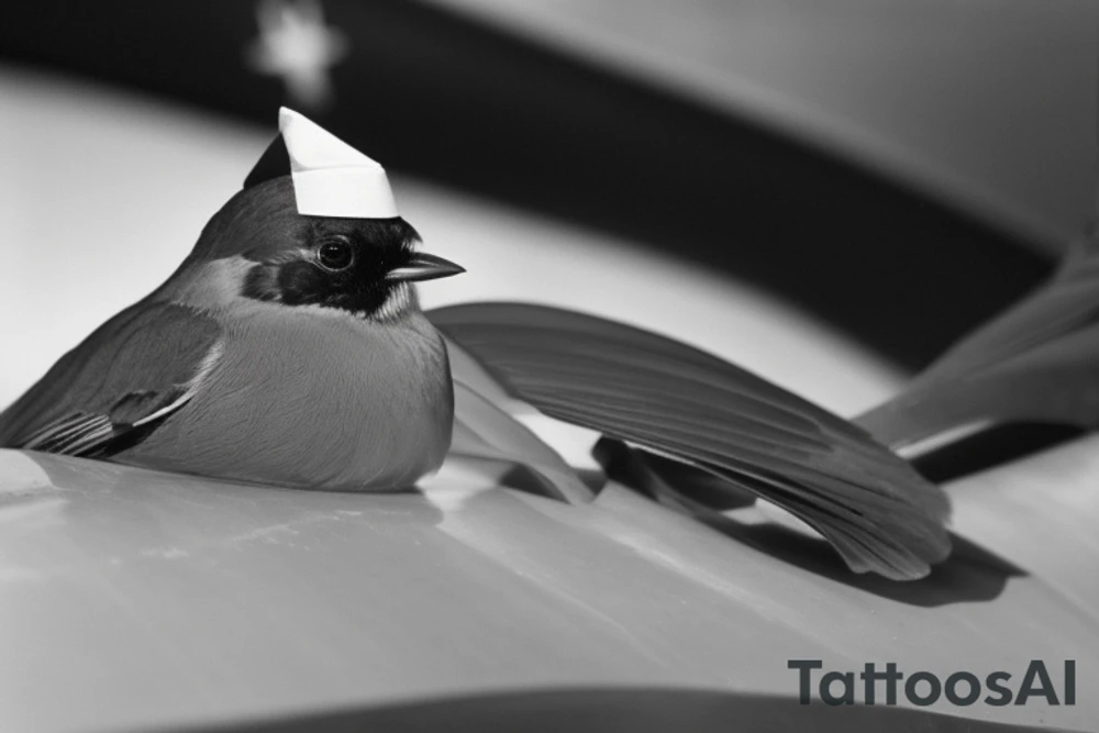 Realistic American Robin Bird wearing a sailors hat sitting on an anchor

USS Sea (American) Robin SS-407 submarine 

USS Sea Robin Submarine Crest

USS Sea Robin (SS-407), a Balao-class submarine, was a vessel of the United States Navy named for the sea robin. 

The American robin (Turdus migratorius) is a migratory bird of the true thrush genus and Turdidae, the wider thrush family. tattoo idea