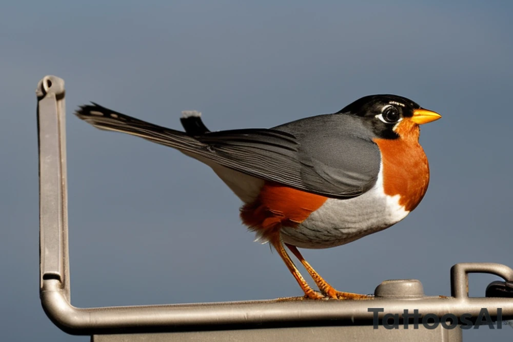 Realistic American Robin Bird wearing a sailors hat sitting on an anchor

USS Sea (American) Robin SS-407 submarine 

USS Sea Robin Submarine Crest

USS Sea Robin (SS-407), a Balao-class submarine, was a vessel of the United States Navy named for the sea robin. 

The American robin (Turdus migratorius) is a migratory bird of the true thrush genus and Turdidae, the wider thrush family. tattoo idea
