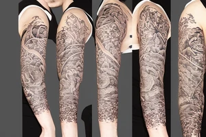 Arm sleeve with magnolia tattoo idea