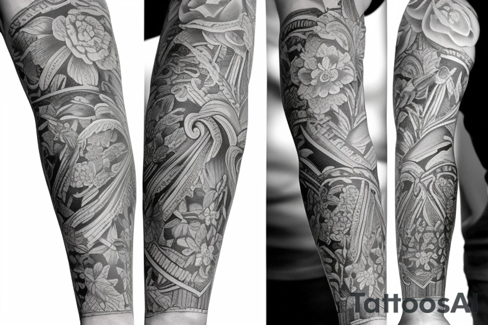 Arm sleeve with magnolia tattoo idea