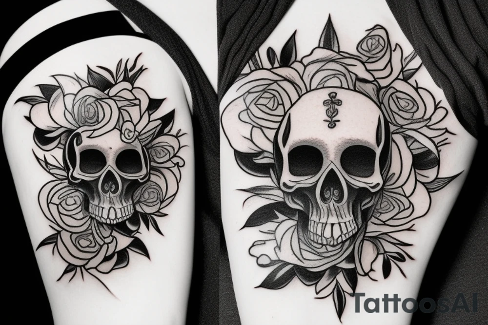 skull flower tattoo tattoo idea