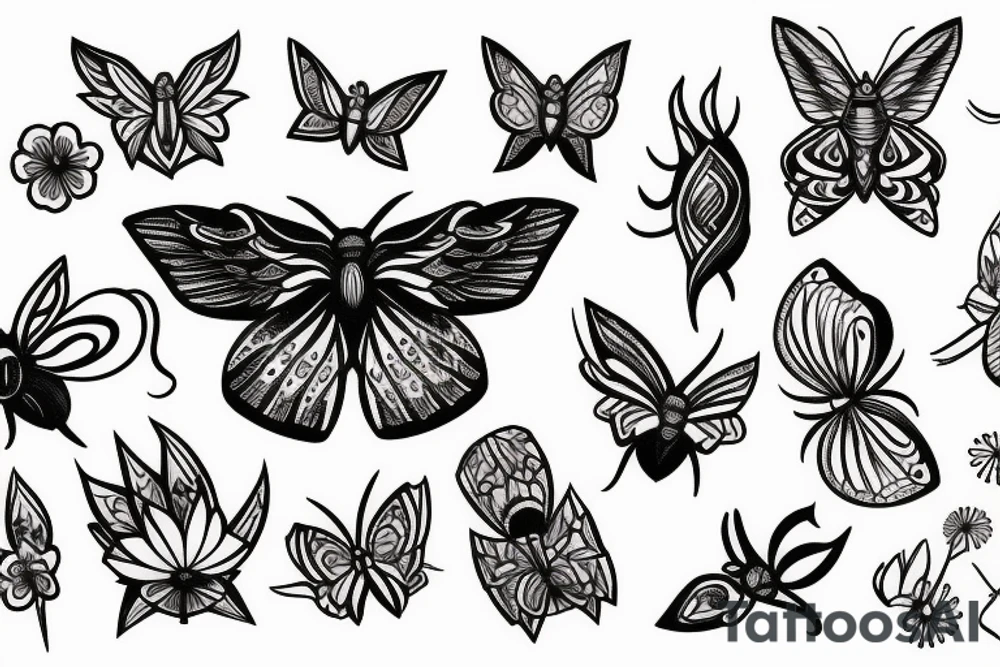 moth and flowers tattoo idea