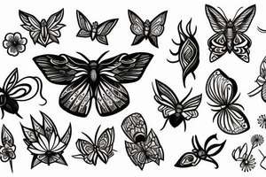 moth and flowers tattoo idea