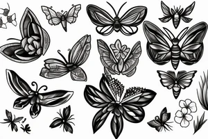 moth and flowers tattoo idea