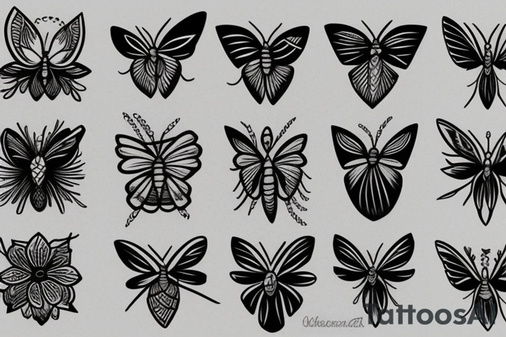 moth and flowers tattoo idea