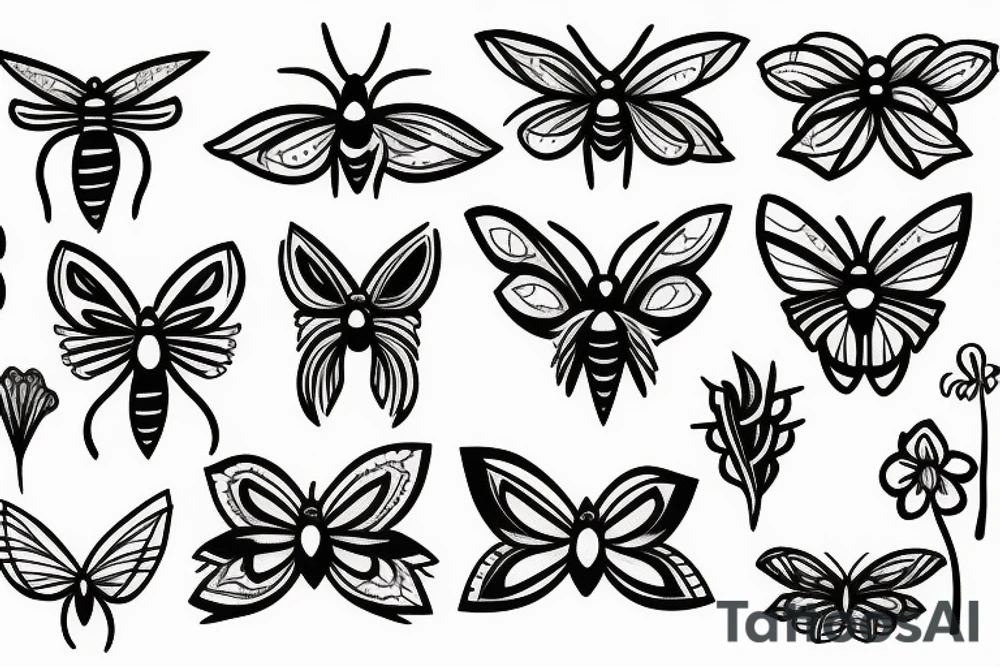 moth and flowers tattoo idea