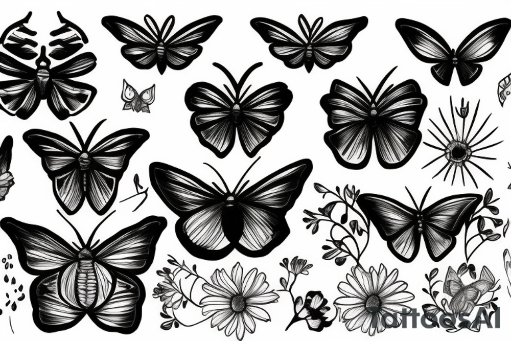 moth and flowers tattoo idea