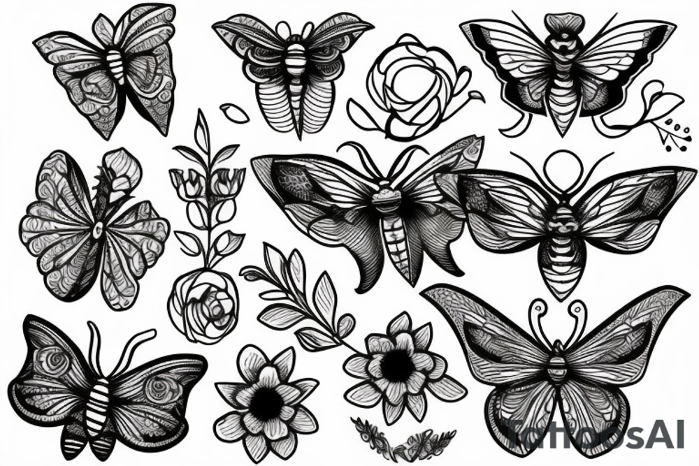 moth and flowers tattoo idea