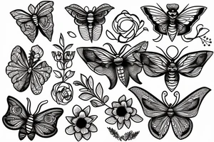 moth and flowers tattoo idea