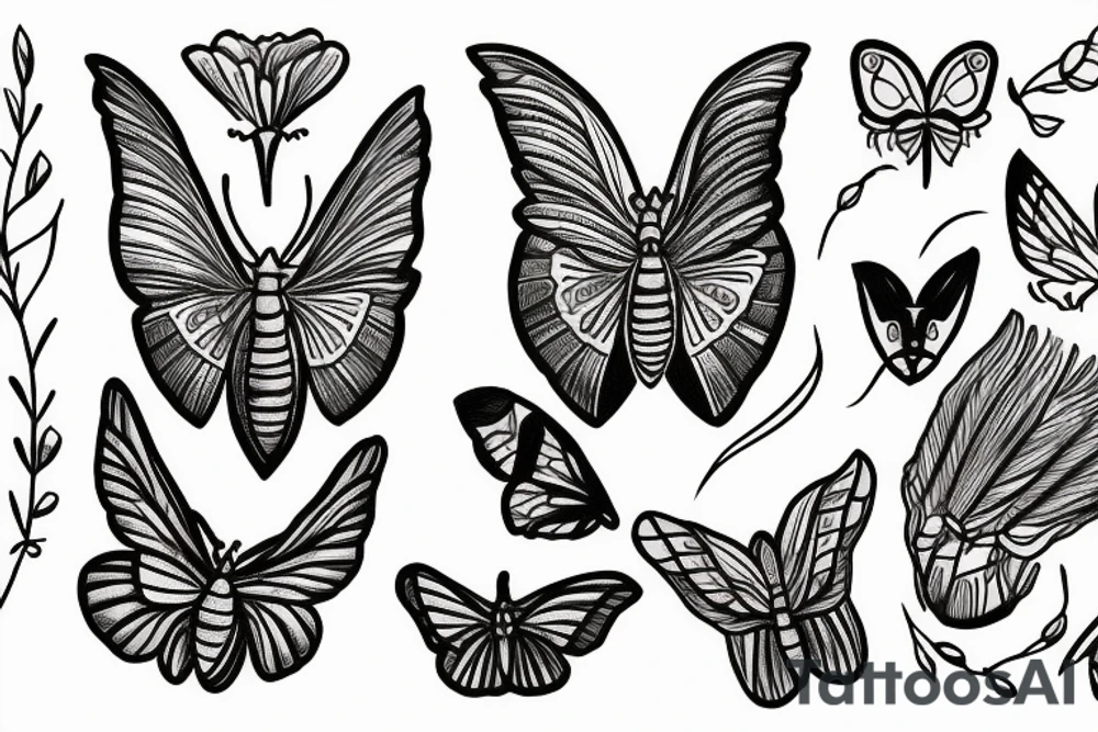 moth and flowers tattoo idea
