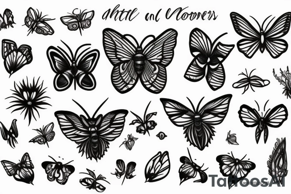 moth and flowers tattoo idea