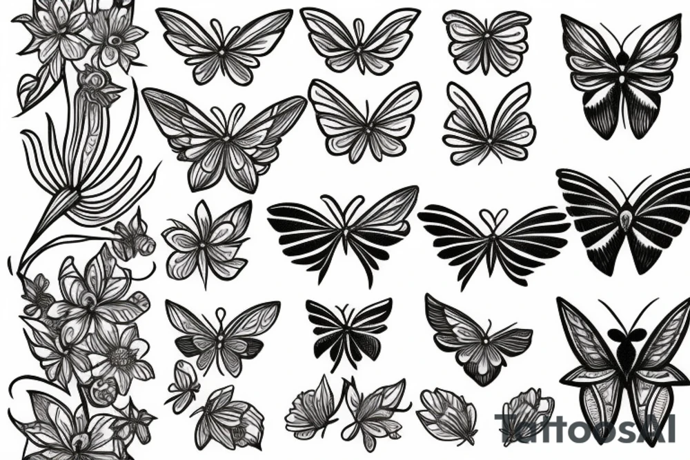 moth and flowers tattoo idea