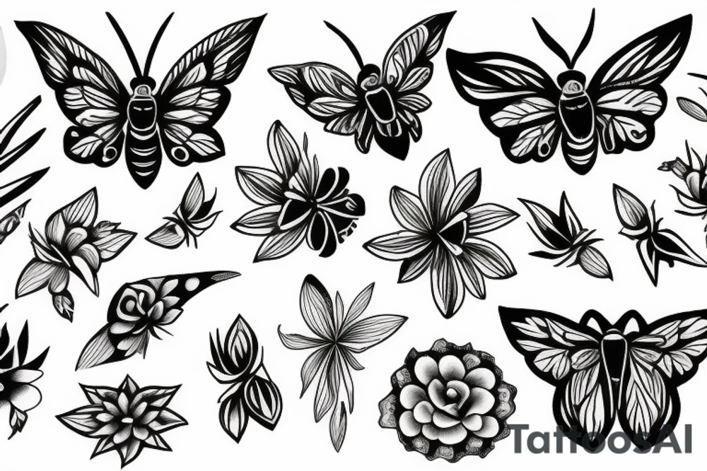 moth and flowers tattoo idea