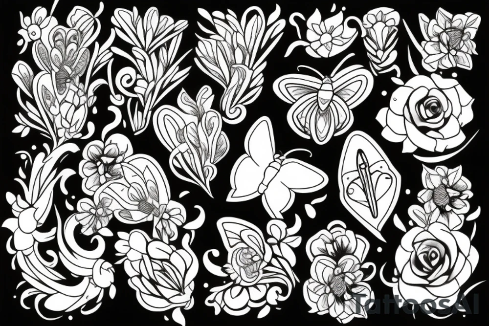 moth and flowers tattoo idea