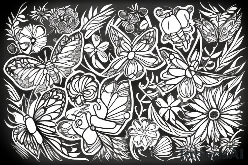 moth and flowers tattoo idea