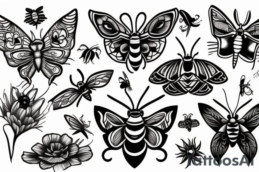moth and flowers tattoo idea