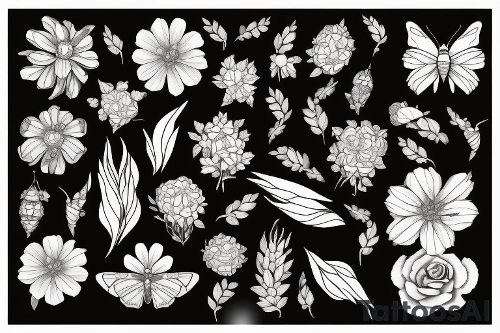 moth and flowers tattoo idea