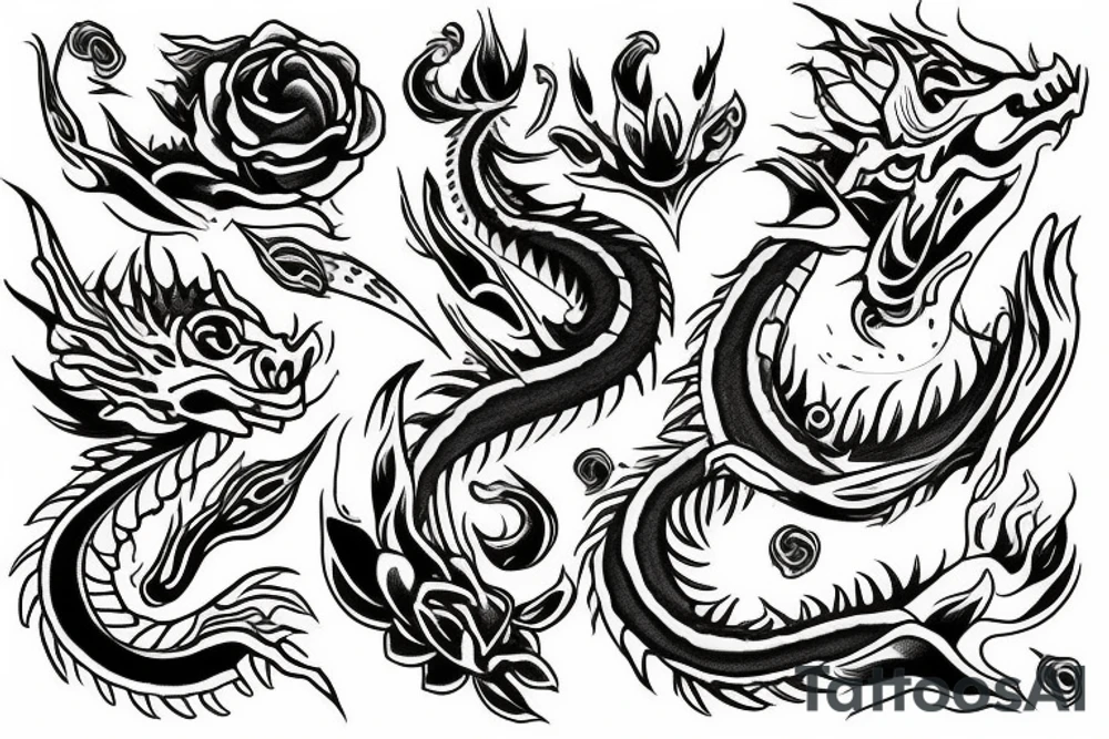 dragon snap flowers tattoo idea