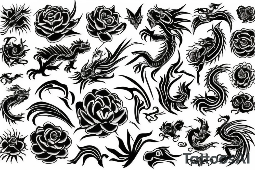 dragon snap flowers tattoo idea