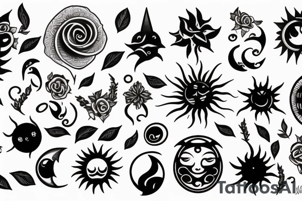 Sun and moon and flowers tattoo idea