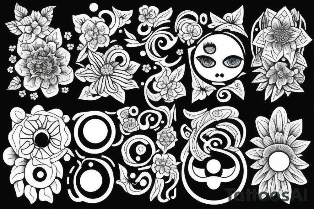 Sun and moon and flowers tattoo idea