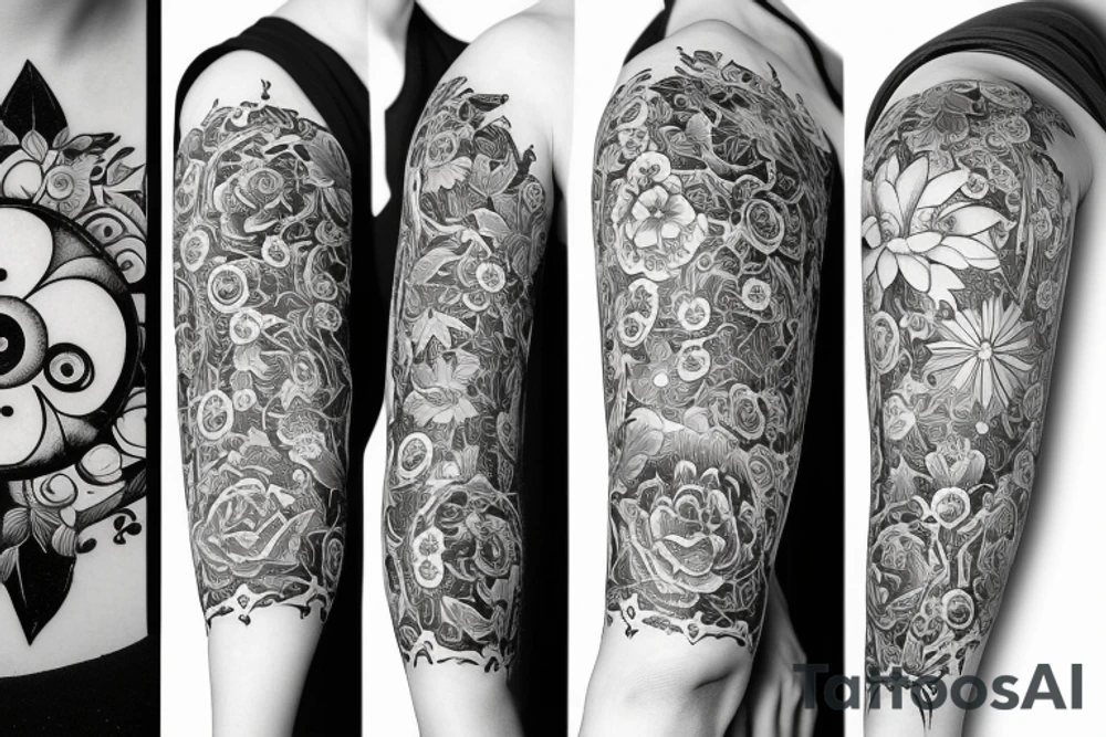 Sun and moon surrounded by flowers tattoo idea Sun and moon surrounded by flowers tattoo idea