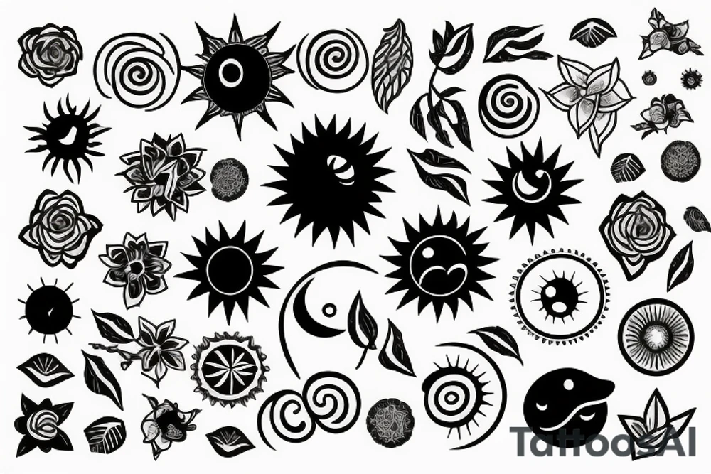 Sun and moon surrounded by flowers tattoo idea