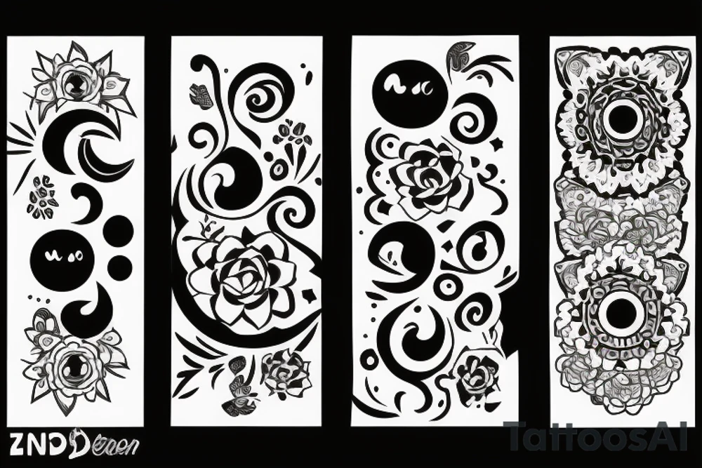 Sun and moon surrounded by flowers tattoo idea