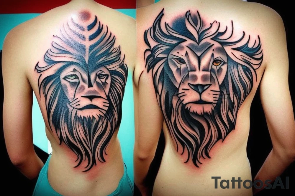 Design a tattoo for placement on the shoulder, which creatively incorporates the concept of the third eye, the sport of basketball, and a majestic lion. The design should seamlessly blend these elements in a unique and visually appealing way, while also reflecting a sense of spiritual connection and passion for the sport. tattoo idea