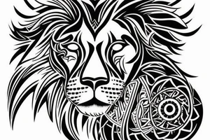 Design a tattoo for placement on the shoulder, which creatively incorporates the concept of the third eye, the sport of basketball, and a majestic lion. tattoo idea