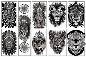 Design a tattoo for placement on the shoulder, which creatively incorporates the concept of the third eye, the sport of basketball, and a majestic lion. tattoo idea