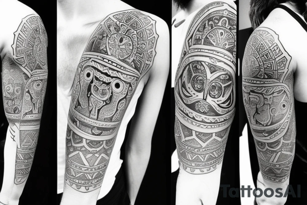 Design a tattoo for placement on the shoulder, which creatively incorporates the hamsa hand ,  basketball, and a lion. tattoo idea