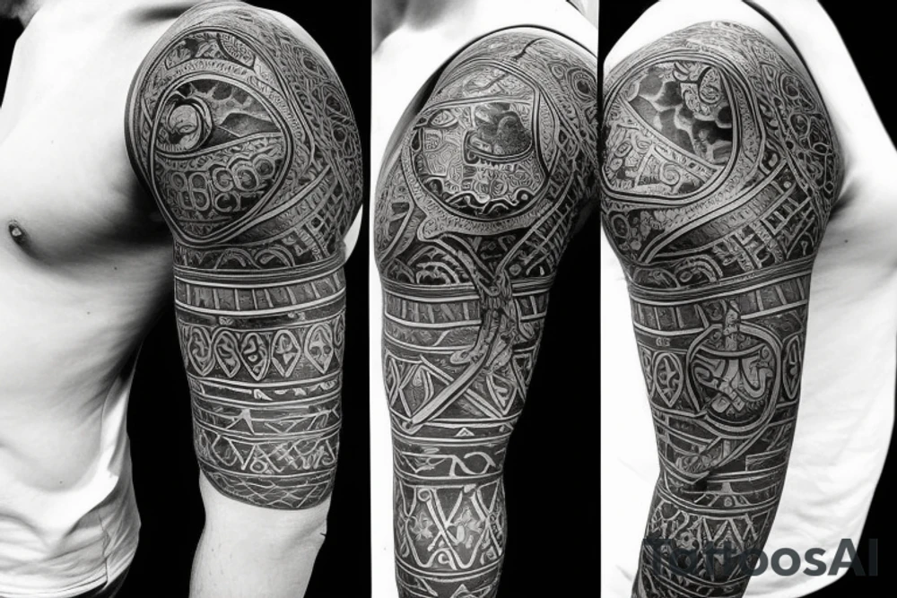 Design a tattoo for placement on the shoulder, which creatively incorporates the hamsa hand ,  basketball, and a lion. tattoo idea