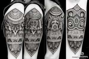 Design a tattoo for placement on the shoulder, which incorporates the hamsa hand ,  basketball, and a lion. tattoo idea