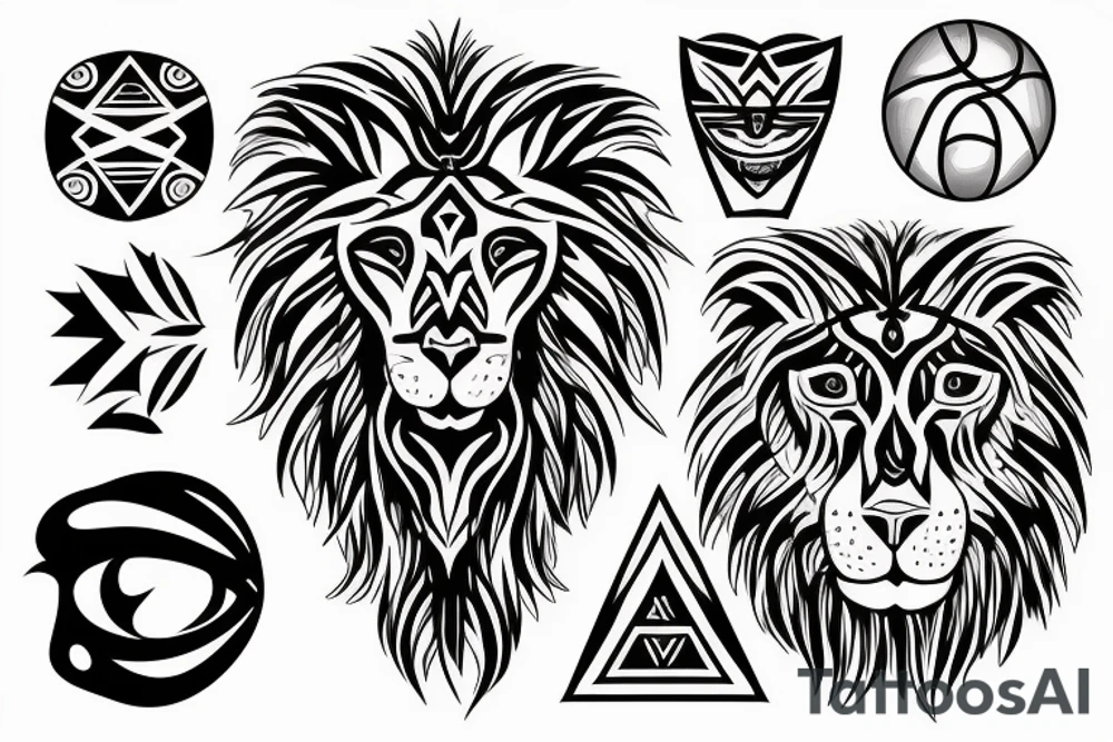 Design a tattoo for placement on the shoulder, which creatively incorporates the concept of the third eye, the sport of basketball, and a majestic lion. tattoo idea