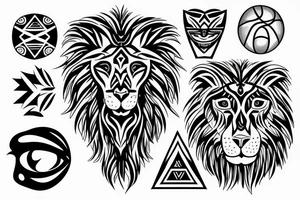Design a tattoo for placement on the shoulder, which creatively incorporates the concept of the third eye, the sport of basketball, and a majestic lion. tattoo idea