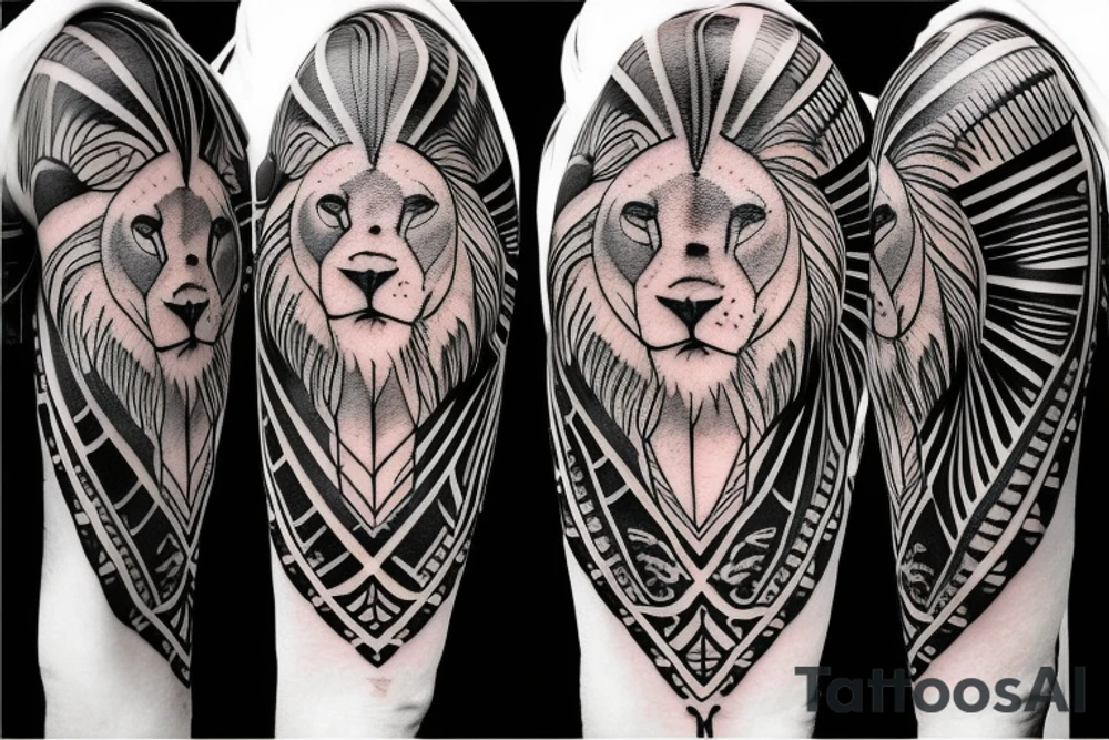 Design a tattoo for placement on the shoulder, which creatively incorporates a basketball, and a majestic lion. tattoo idea