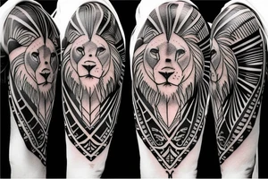 Design a tattoo for placement on the shoulder, which creatively incorporates a basketball, and a majestic lion. tattoo idea