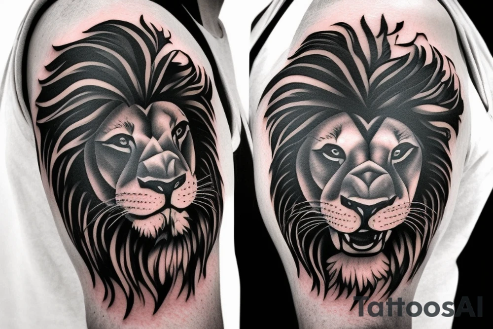Lion playing basketball. Placement is shoulder tattoo idea
