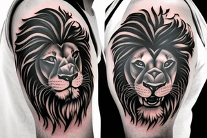 Lion playing basketball. Placement is shoulder tattoo idea