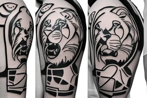 Lion playing basketball. Placement is shoulder tattoo idea