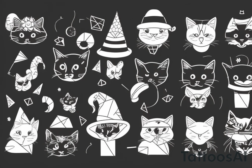 black cat with a funny hat and a sweater tattoo idea