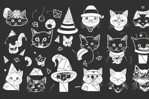 black cat with a funny hat and a sweater tattoo idea