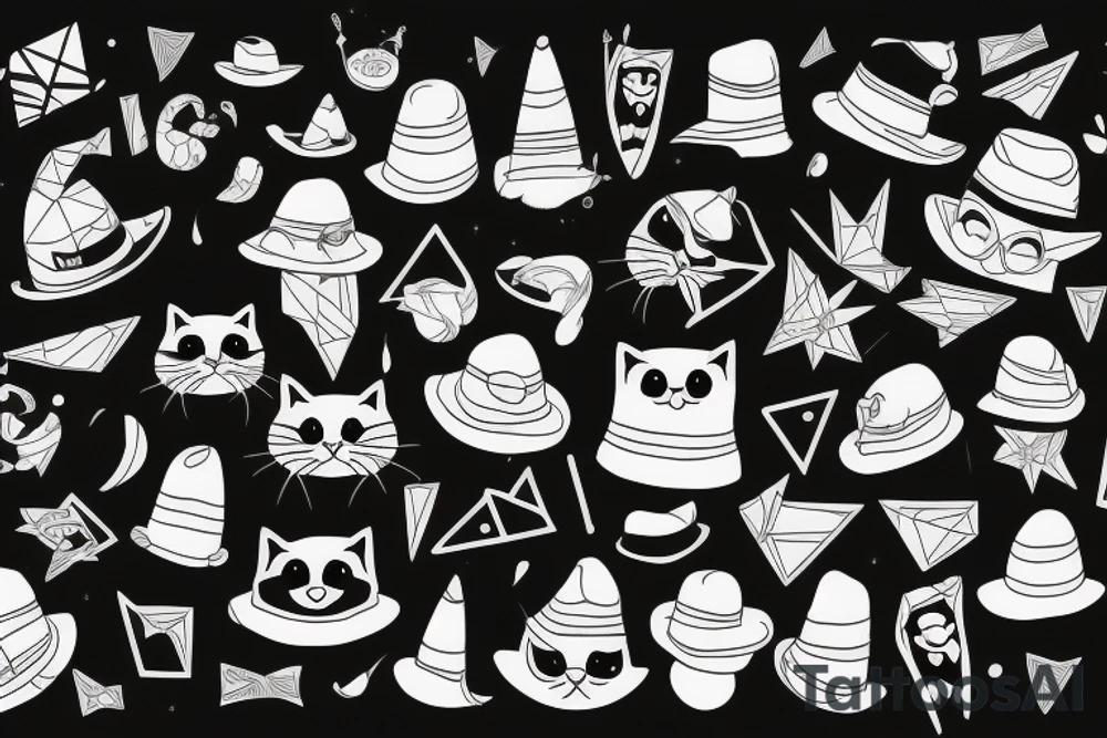 black cat with a funny hat and a sweater tattoo idea