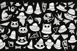 black cat with a funny hat and a sweater tattoo idea