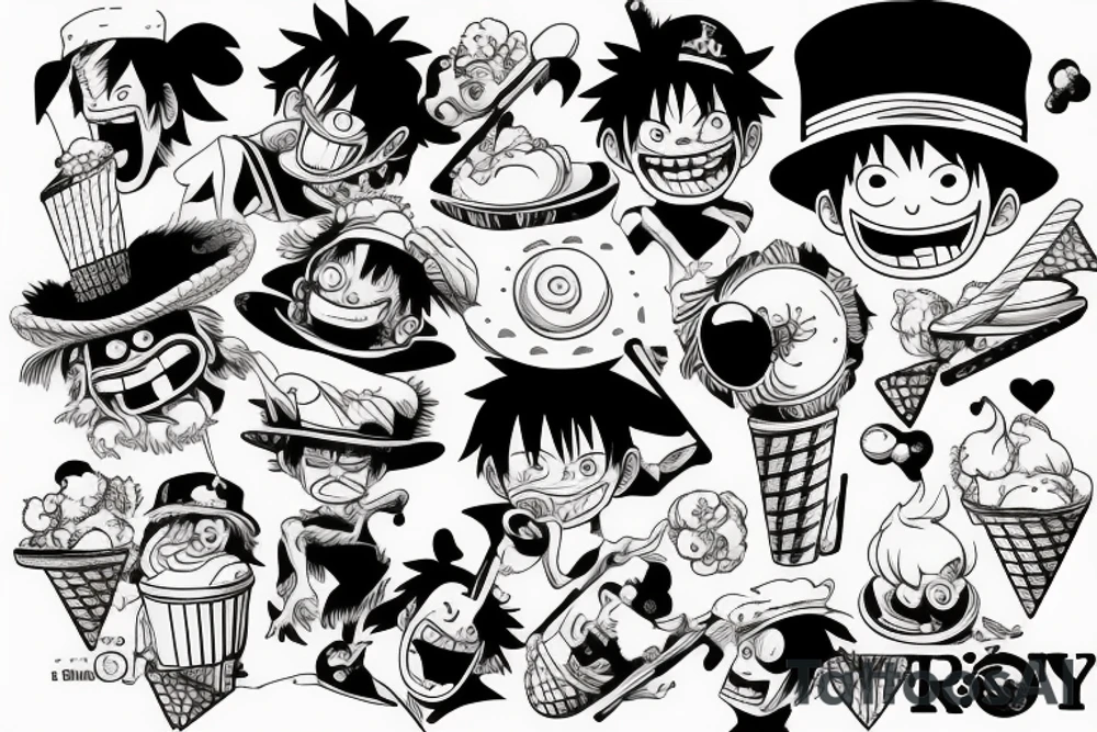 monkey d. Luffy eating icecream tattoo idea